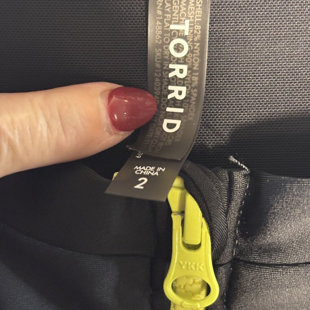 Long Sleeve Black One-Piece Swimsuit With Neon Yellow Zipper By Torrid Size 2 - Picture 4 of 9